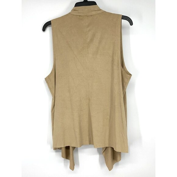 Signature Studio Vest Tan Faux Suede Sleeveless Open Front - Picture 6 of 9